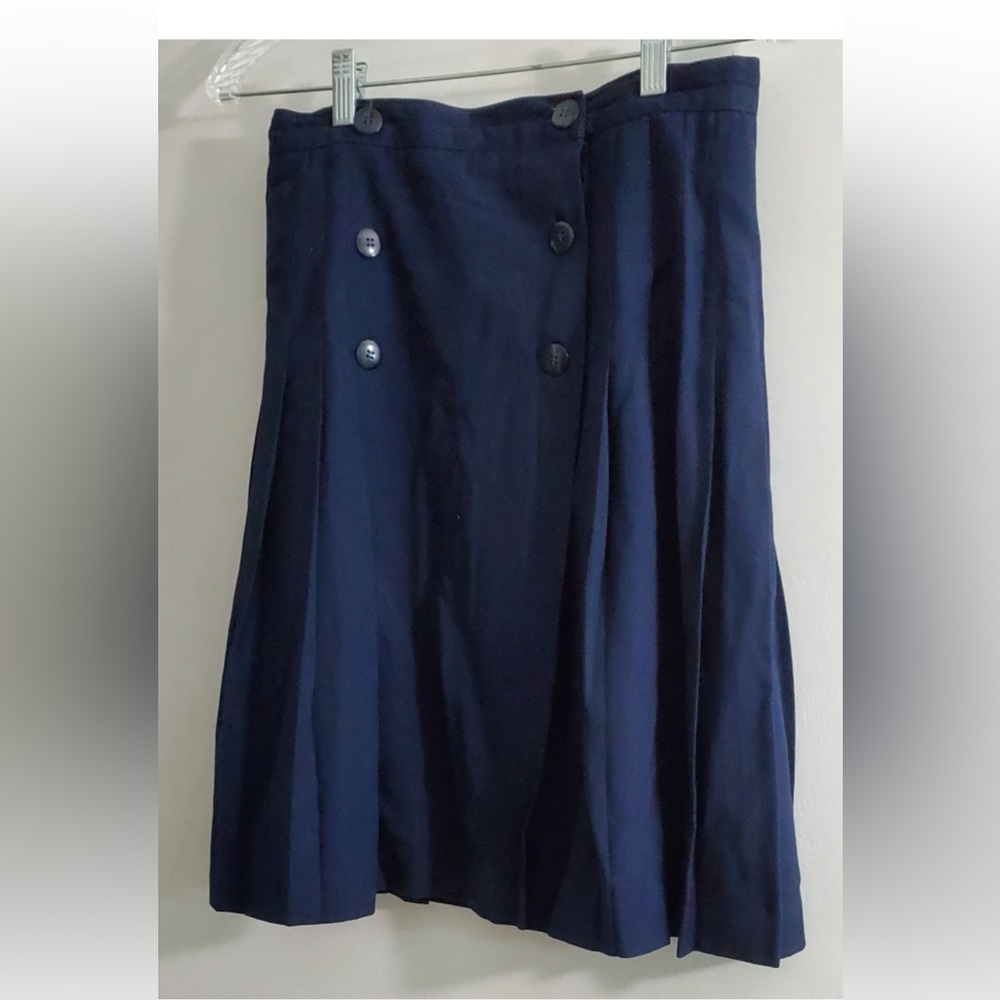 Pleated Navy Skirt Wool 100% Worsted Tailored Preppy Heritage